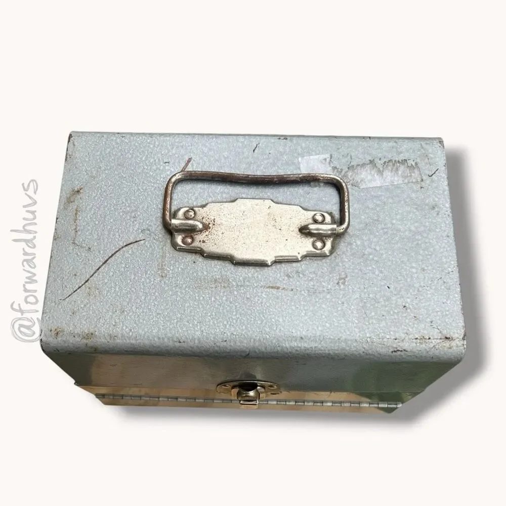 Vintage Engelsor Metal Recipe File Box Index Card Organizer Tin USA Gray